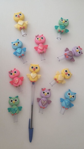 Ponteiras Corujas em Biscuit para Caneta Bic