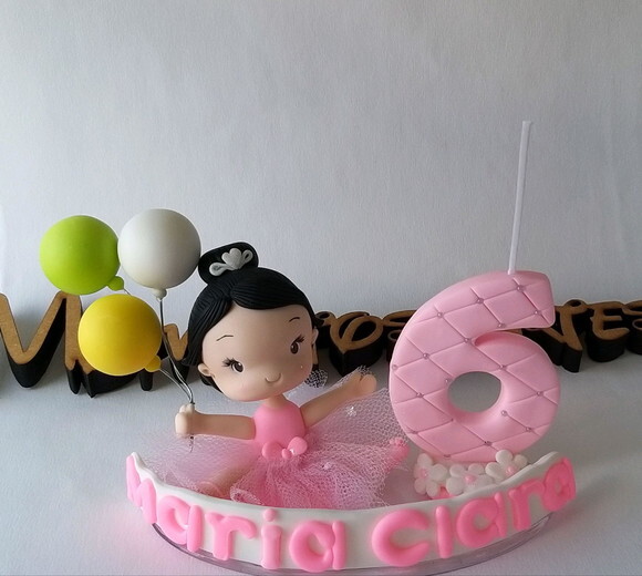Topo de Bolo com Vela Bailarina Personalizada