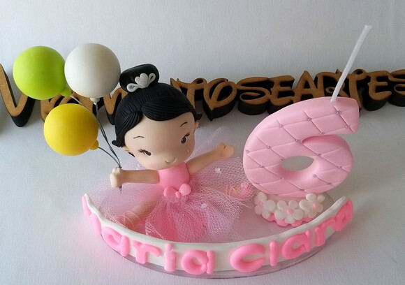 Topo de Bolo com Vela Bailarina Personalizada