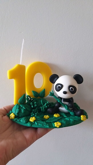 Topo de Bolo com Vela Panda