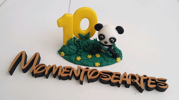 Topo de Bolo com Vela Panda