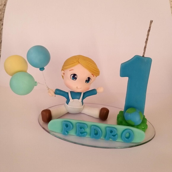 Topo de Bolo com Vela Menino Personalizada