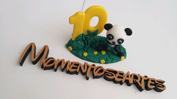 Topo de Bolo com Vela Panda