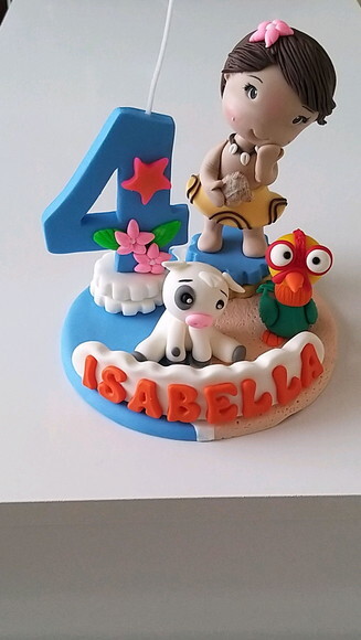 Topo de Bolo Moana com Vela Personalizado