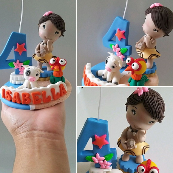 Topo de Bolo Moana com Vela Personalizado