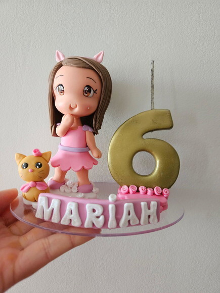 Topo de Bolo Princesa Gatinha com Gatinho Biscuit