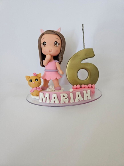 Topo de Bolo Princesa Gatinha com Gatinho Biscuit