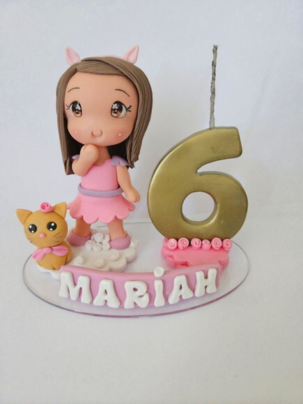 Topo de Bolo Princesa Gatinha com Gatinho Biscuit