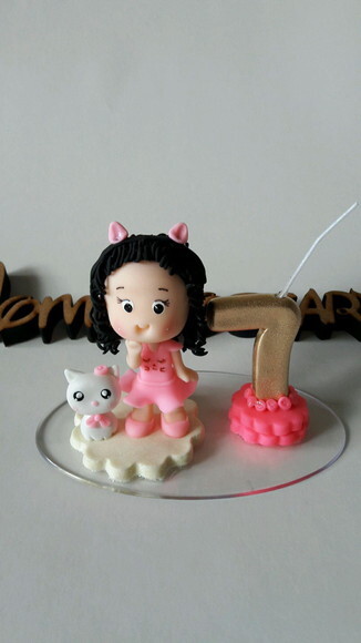 Topo de Bolo Princesa Gatinha com Gatinho Biscuit
