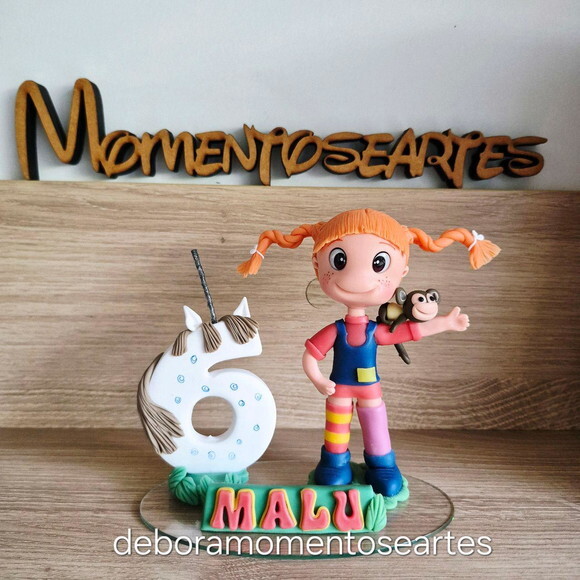 Topo de Bolo Vela Pippi Meia Longa Biscuit