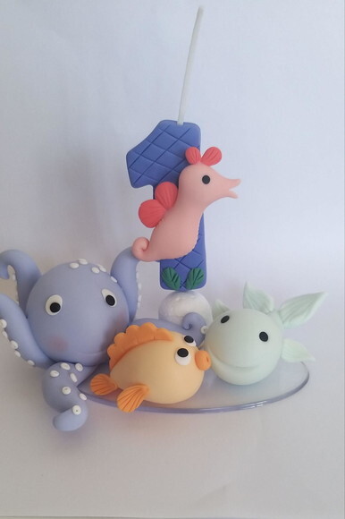 Topo Vela Animais do Oceano Candy Biscuit