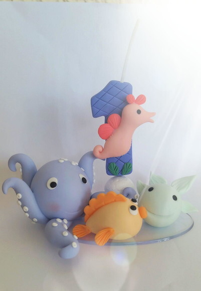 Topo Vela Animais do Oceano Candy Biscuit