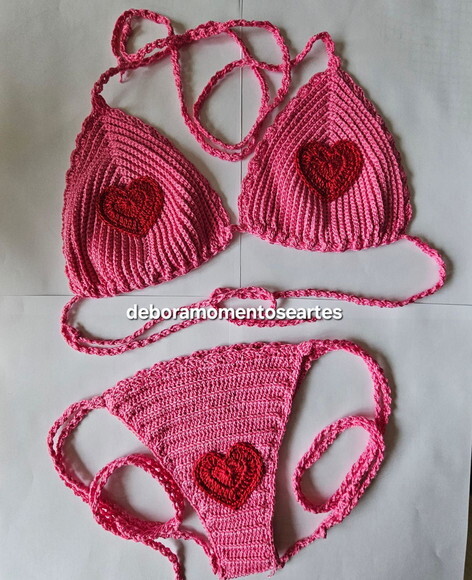 Biquini de Crochê Coração Conjunto