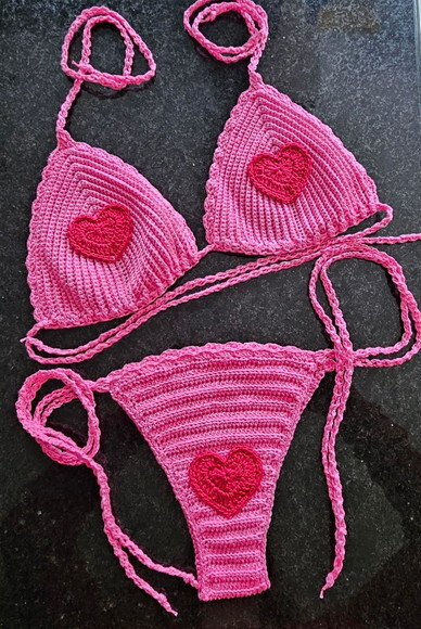 Biquini de Crochê Coração Conjunto