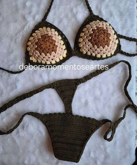 Biquini de Crochê Fio Dental Conjunto