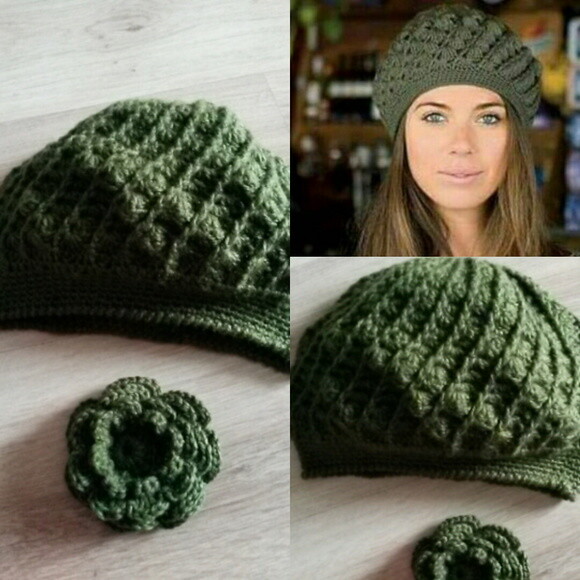Boina em Croche com Flor Removivel Burguesa