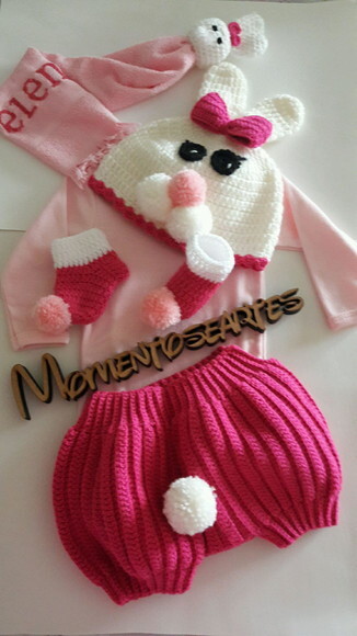 Conjunto Fantasia para Bebê de Crochê Coelha/o
