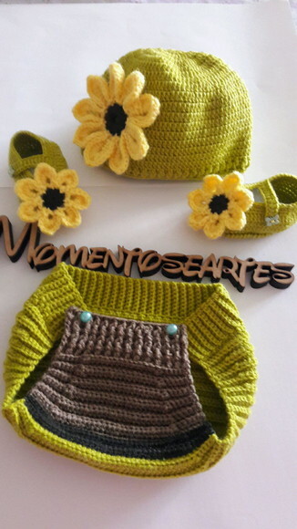 Conjunto para bebê 3 peças em crochê + brinde