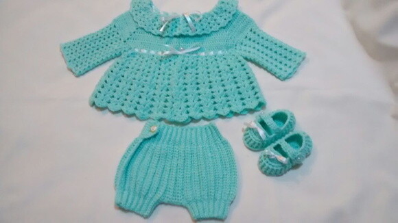 Conjunto Para Bebê 3 Peças Em Crochê + Brinde