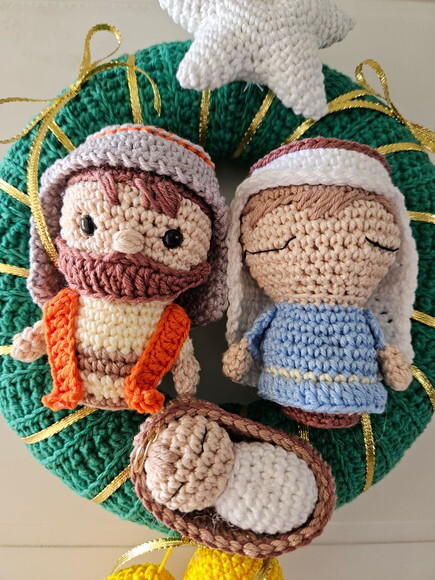 Guirlanda de Natal Amigurumi Sagrada Familia