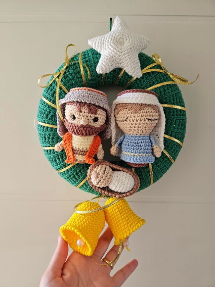 Guirlanda de Natal Amigurumi Sagrada Familia