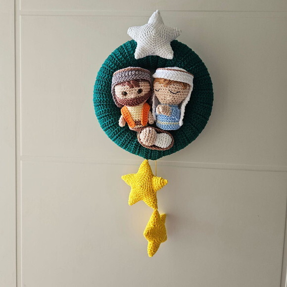 Guirlanda de Natal Amigurumi Sagrada Familia Estrela Brilha