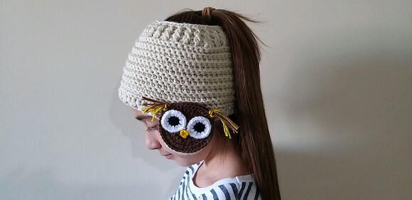 Headband de crochê /touca rabo de cavalo