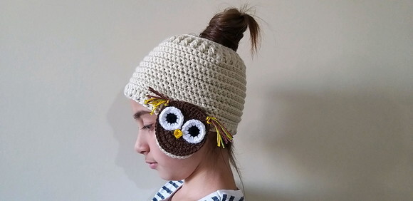 Headband de crochê /touca rabo de cavalo