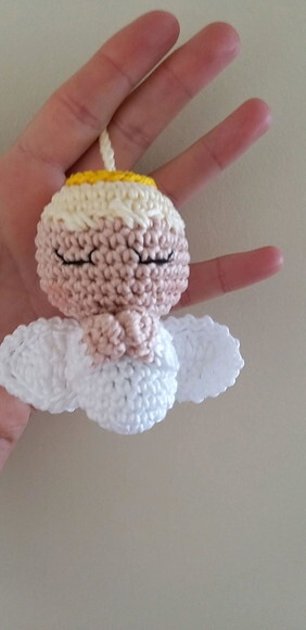 Lembrancinha Anjinho Amigurumi no Saquinho de Organza