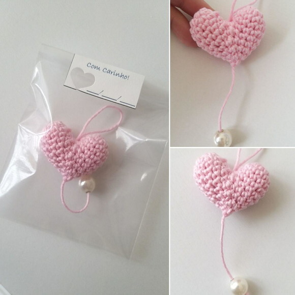 Lembrancinha Maternidade Mini Coração Amigurumi Chaveirinho