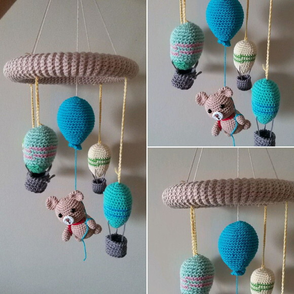 Móbile para berço ursinho baloeiro de crochê