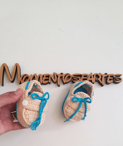 Mocassim de Crochê para bebês com solinha emborrachada