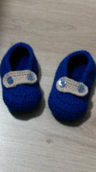 Sapatinho de Crochê para bebês mocassim azul royal