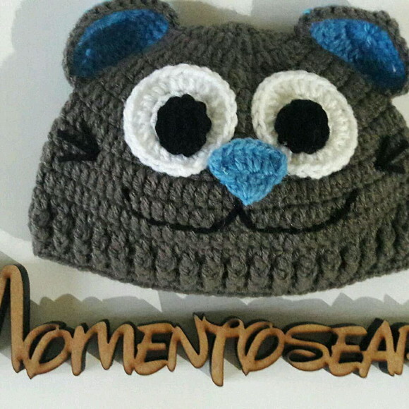 Touca de Croche gatinho azul