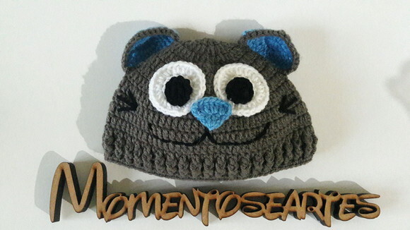 Touca de Croche gatinho azul