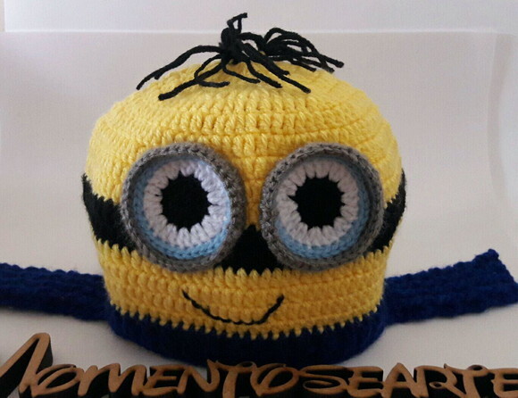 Touca de Croche Minion e Cachecol Gola