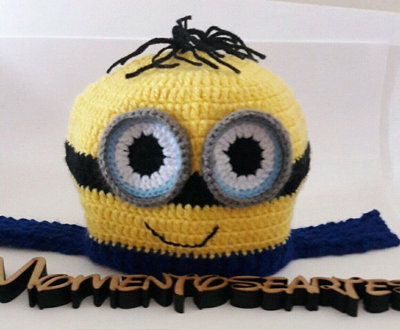 Touca de Croche Minion e Cachecol Gola