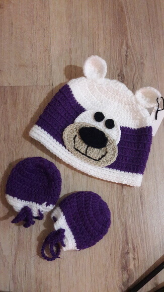 Touca e luvinhas de Croche urso