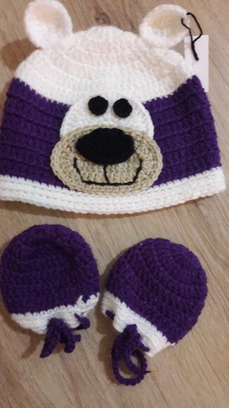 Touca e luvinhas de Croche urso