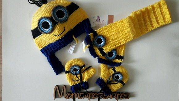 Touca luva e cachecol de Croche Minions