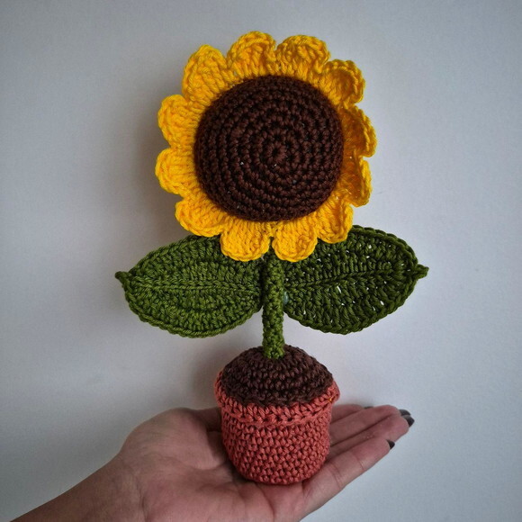Vaso de Girassol Crochê Amigurumi