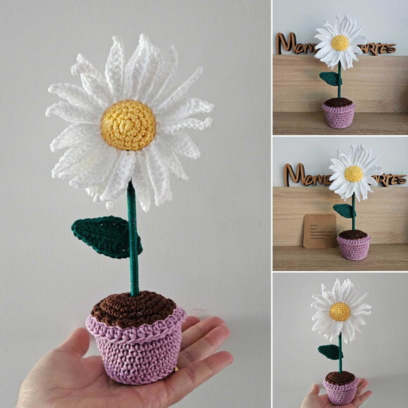 Vaso de Margarida Crochê Amigurumi