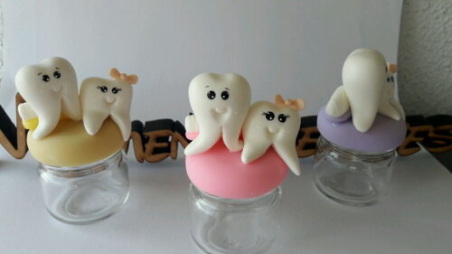 10 Potinho de Vidro Lembrancinha Dentinhos Biscuit