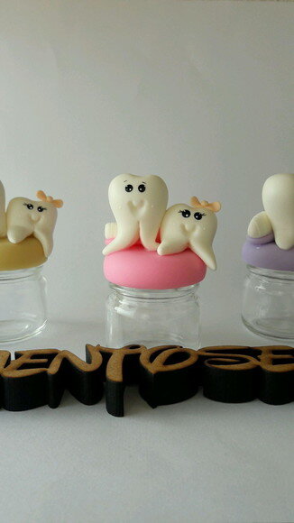 10 Potinho de Vidro Lembrancinha Dentinhos Biscuit