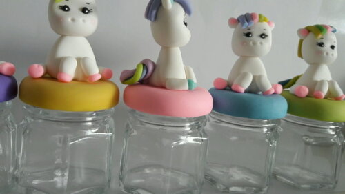 10 Potinho de Vidro Lembrancinha Unicornio Biscuit