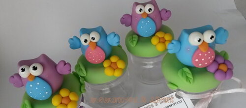 10 Potinhos de Vidro Lembrancinhas Corujinhas Biscuit