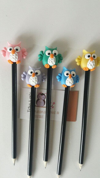 Kit 15 Lápis Decorados Corujas Volta às Aulas