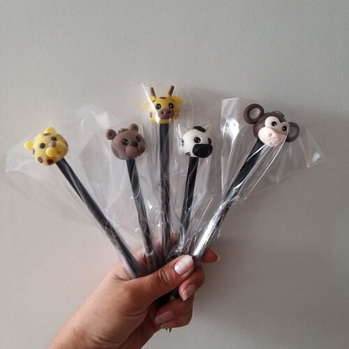 Kit 15 Lápis Lembrancinhas Ponteiras Animais em Biscuit