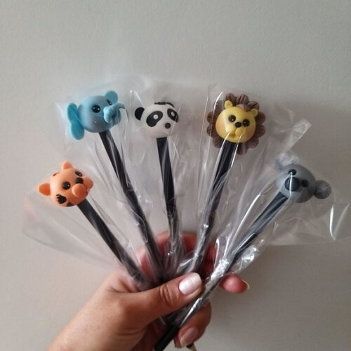Lápis com Ponteiras de Animais Safari Biscuit