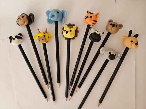Lápis com Ponteiras de Animais Safari Biscuit